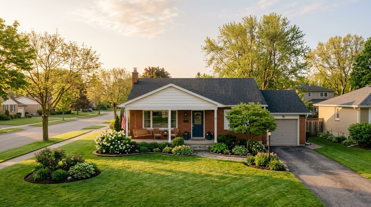Neat Ontario residential home in soft morning light