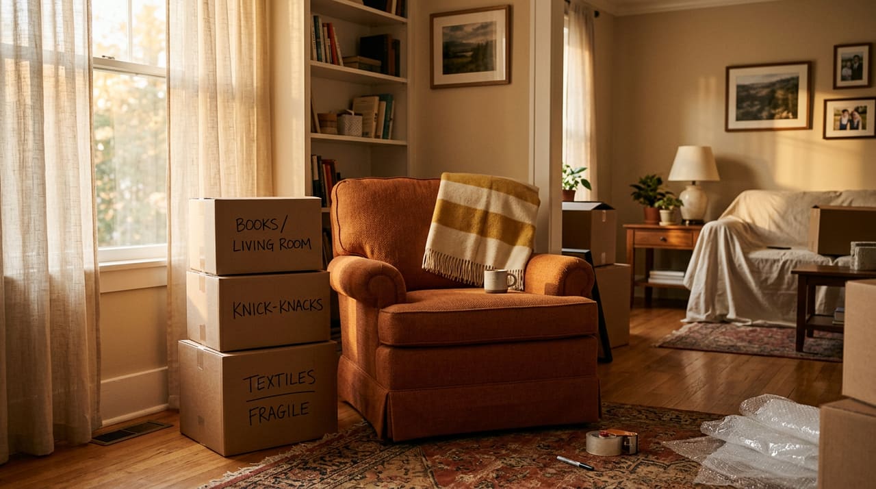 Cosy sitting room prepared for a move